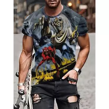 Футболки с рисунками из мультфильмов, мужские уличные футболки с 3D принтом, модные топы с короткими рукавами и круглым вырезом, летние футболки S белый
