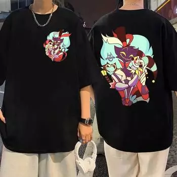 Футболки с рисунком аниме Helluva Boss, уличная мода, футболка с короткими рукавами и героями мультфильмов, женская футболка унисекс, Y2k, эстетика, футболка большого размера 2XL