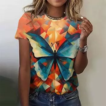 Футболки с рисунком бабочки для Wonem Fashion 3D Print Clothing Short Sleeve Clothing Summer Child Casual Tops XS