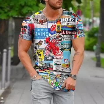 Футболки с рисунком бутылок 60-х 70-х годов, мужские летние футболки в стиле ретро, мужская уличная одежда, футболка с 3D-принтом, модные топы с коротким рукавом и круглым вырезом S