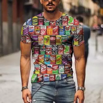 Футболки с рисунком бутылок 60-х 70-х годов, мужские летние футболки в стиле ретро, мужская уличная одежда, футболка с 3D-принтом, модные топы с коротким рукавом и круглым вырезом S
