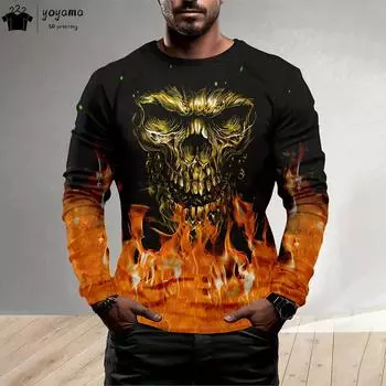 Футболки с рисунком черепа ужаса, 3D-принт, мужская футболка с длинным рукавом, модная мужская одежда с круглым вырезом, уличная хип-хоп мужская одежда XL