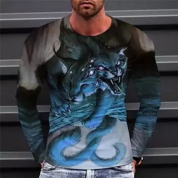 Футболки с рисунком дракона весна-осень, круглый вырез, длинный рукав, мужская спортивная одежда больших размеров, винтажная футболка с 3D-принтом больших размеров S