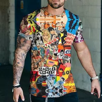 Футболки с рисунком из мультфильмов 1960-х годов, мужские летние футболки с музыкальным принтом, мужская уличная одежда, футболка с 3D-принтом, модные топы с коротким рукавом и круглым вырезом S