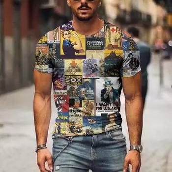 Футболки с рисунком из мультфильмов 1960-х годов, мужские летние футболки в стиле ретро, мужская уличная одежда, футболка с 3D-принтом, модные топы с коротким рукавом и круглым вырезом S
