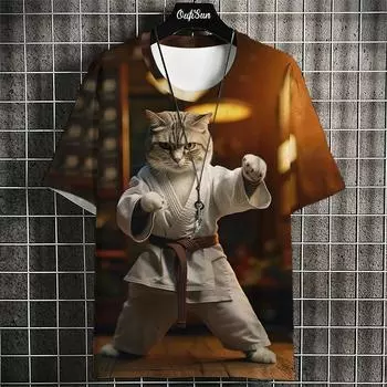 Футболки с рисунком кота самурая для мужчин и женщин, летние модные футболки с коротким рукавом и круглым вырезом, футболки больших размеров XS-6XL XS