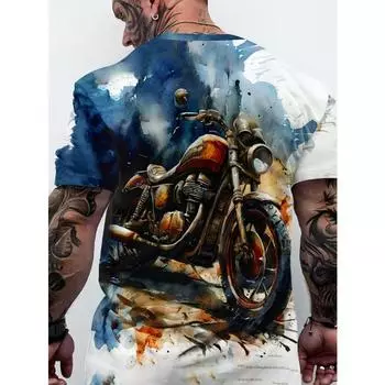 Футболки с рисунком мотоцикла, мужские уличные футболки Purple Blast с 3D принтом, модные топы с круглым вырезом и короткими рукавами, летние футболки S синий