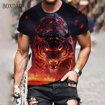 Футболки с рисунком тигра, мужские трендовые футболки, летние футболки с коротким рукавом и принтом животных в стиле 3D, размер 6XL, повседневные топы с круглым вырезом S