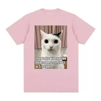 Футболки с рисунком «Your Balls Will Explode Funny Cat Meme» для мужчин и женщин, повседневная модная футболка с коротким рукавом, футболки большого размера из 100% хлопка