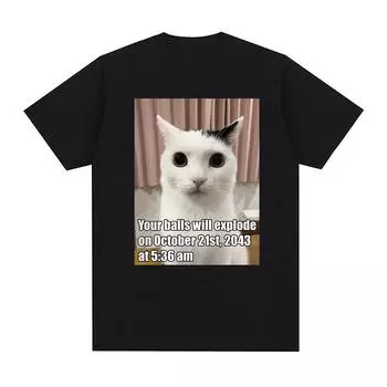 Футболки с рисунком «Your Balls Will Explode Funny Cat Meme» для мужчин и женщин, повседневная модная футболка с коротким рукавом, футболки большого размера из 100% хлопка S чёрный