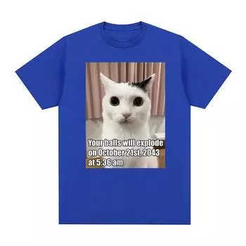 Футболки с рисунком «Your Balls Will Explode Funny Cat Meme» для мужчин и женщин, повседневная модная футболка с коротким рукавом, футболки большого размера из 100% хлопка S чёрный