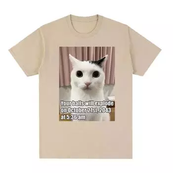 Футболки с рисунком «Your Balls Will Explode Funny Cat Meme» для мужчин и женщин, повседневная модная футболка с коротким рукавом, футболки большого размера из 100% хлопка S чёрный