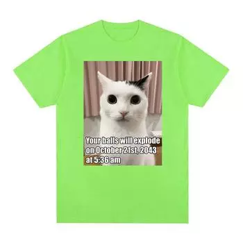 Футболки с рисунком «Your Balls Will Explode Funny Cat Meme» для мужчин и женщин, повседневная модная футболка с коротким рукавом, футболки большого размера из 100% хлопка S чёрный