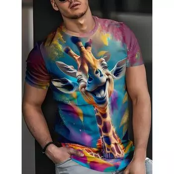 Футболки с рисунком жирафа, летние футболки, мужские уличные футболки с 3D принтом Феникса, модные топы с короткими рукавами и круглым вырезом S белый