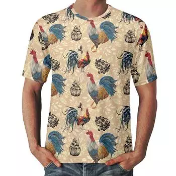 Футболки с рисунком животных Мужская футболка с принтом петуха, кита, бабочки, мужской топ с короткими рукавами и круглым вырезом 6XL