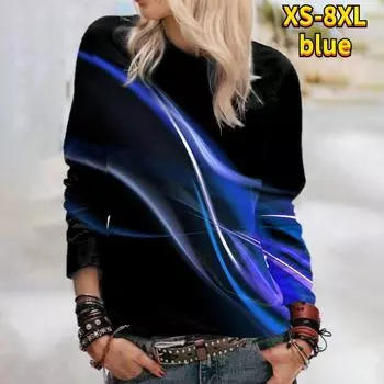 Футболки с синей молнией и 3D принтом, женские топы, пуловер с длинным рукавом и круглым вырезом, женские футболки, футболка для женщин XS красный