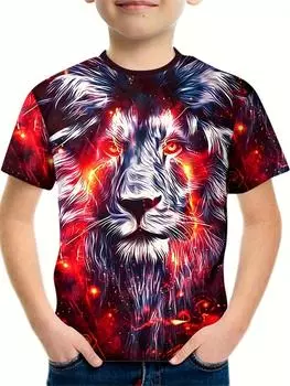 Футболки с тигром для мальчиков, модные топы с короткими рукавами и принтом животных, повседневные футболки, одежда для мальчиков, детские футболки 100