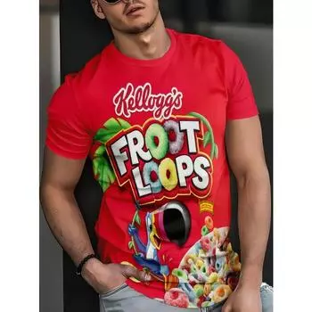 Футболки с узором Froot Loops, летние футболки с буквами, мужская уличная одежда, футболка с 3D-принтом, модные топы с коротким рукавом и круглым вырезом S красный
