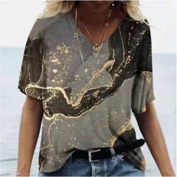 Футболки с v-образным вырезом и 3D цветочным принтом, женские фиолетовые, черные топы с короткими рукавами, летние повседневные футболки для влюбленных пар S