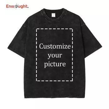 Футболки с винтажной стиркой на заказ DIY03 Футболка Оверсайз Уличная одежда Короткий рукав Индивидуальные топы Футболки Мужская Женская 100% хлопок S