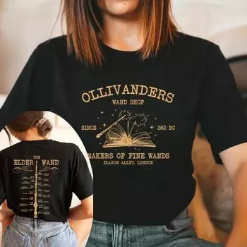 Футболки с волшебной палочкой Ollivanders Футболка с книжным магазином Wizard Футболки с волшебной палочкой Футболки с коротким рукавом в винтажном стиле унисекс с графикой Подарок HP Fan XXXL красный