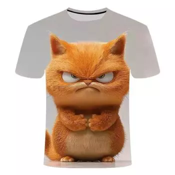 Футболки с забавной графикой Angry Cat, летняя мода, короткий рукав, забавные 3D-напечатанные животные, мужские и женские футболки, повседневные футболки больших размеров L