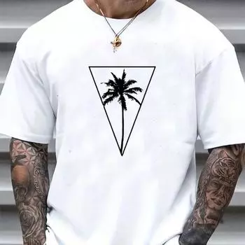 Футболки с забавным принтом пальм для мужчин Футболки с графическим принтом Весенние праздничные свободные топы с коротким рукавом большого размера Футболки для мальчиков XS