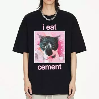 Футболки с забавным принтом «Я ем цементный кот», мужские и женские летние модные повседневные хлопковые футболки, уличная одежда, футболки с короткими рукавами XS темно-синий