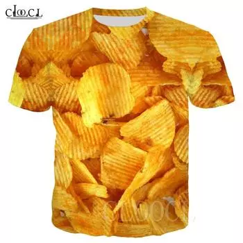 Футболки с забавными рисунками картофельных чипсов для мужчин/женщин, спортивная одежда, повседневная футболка с принтом «вкусные чипсы» 3D, для девочек и мальчиков, свободная футболка, топ S белый