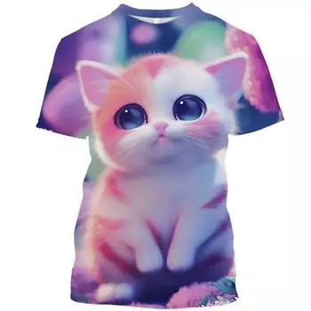 Футболки с забавными животными и милыми котами, модные летние дышащие футболки в стиле хип-хоп с короткими рукавами и графическим рисунком для девочек, топы, пуловеры больших размеров XL