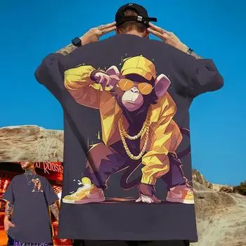 Футболки с животными для мужчин, 3d хип-хоп с принтом обезьяны, повседневные повседневные свободные футболки с короткими рукавами и уличными трендами, футболки S