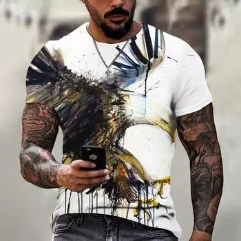 Футболки с животными для мужчин, летняя 3D-футболка, модный графический принт парящего орла, пуловер с коротким рукавом, свободная одежда с круглым вырезом L