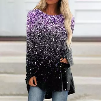 Футболки с золотым принтом, женские модные футболки с длинным рукавом, свободные повседневные топы, футболки с круглым вырезом, Camisetas, роскошные футболки большого размера для женщин S