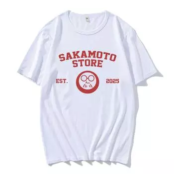 Футболки Sakamoto Store EST 2025 с принтом «Мультяшная манга» и «Дни Сакамото», футболка с коротким рукавом, хлопковая мужская футболка, унисекс, уличная одежда XS чёрный