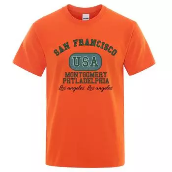 Футболки San Francisco Usa Montgomery Philadelphia Мужская мода Хлопковая футболка Хип-хоп Свободная футболка Одежда Повседневные топы Уличная одежда S коричневый