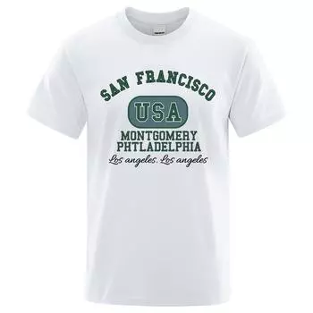 Футболки San Francisco Usa Montgomery Philadelphia Мужская хлопковая футболка Свободная футболка Одежда Повседневная одежда Уличная одежда S