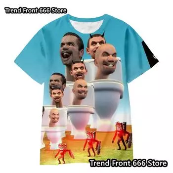 Футболки Skibidi Toilet для мальчиков и девочек с 3D-принтом в стиле аниме, повседневная мода, большие футболки, детские футболки, одежда для детей 4–14 лет 100cm