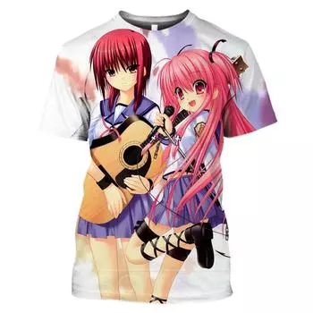 Футболки SONSPEE с 3D-принтом, мультяшные, с коротким рукавом, мужские футболки в стиле хип-хоп, женские, аниме, Angel Beats, топы для девушек, сексуальные мужские футболки для улицы S