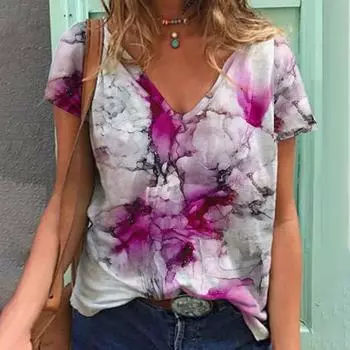 Футболки Streetwear с 3D-принтом, разноцветные, с портретом и V-образным вырезом, женская футболка во французском стиле S