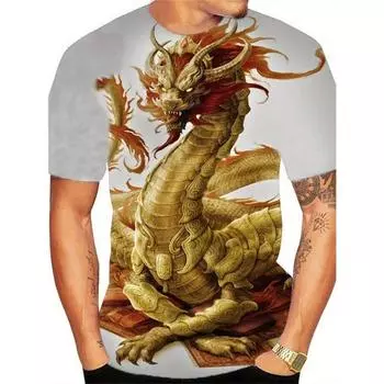 Футболки Summer Dragon White с 3D-принтом, с круглым вырезом, в уличном стиле, повседневные, эластичные, мягкие, мужские, больших размеров, европейские, мужские футболки US S