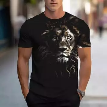 Футболки Summer Forest Dominator Lion с 3D-цифровой печатью, черные, с коротким рукавом, свободные, повседневные, с круглым вырезом, мужские S
