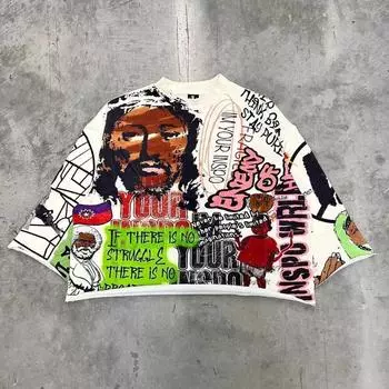 Футболки свободного покроя с круглым вырезом и короткими рукавами из хлопка Y2k Streetwear Футболки с графическим принтом в стиле ретро и хип-хоп Футболки мужские и женские Rock S белый