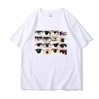 Футболки унисекс с круглым вырезом и 2D-принтом в стиле Харадзюку с рисунком глаза S белый