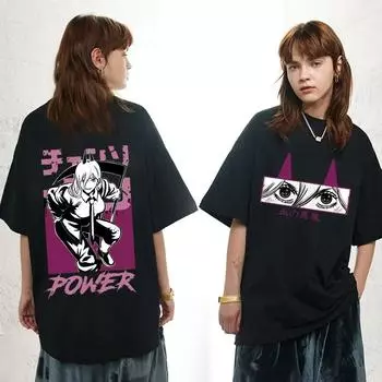 Футболки унисекс с японским аниме «бензопила», милая футболка с принтом Makima Power Denji, летняя модная повседневная футболка большого размера, унисекс