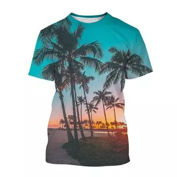 Футболки в гавайском стиле с рисунком пальмы и 3D-принтом для мужчин и женщин с коротким рукавом, свободные футболки Harajuku Y2k, мужские топы, одежда XXS