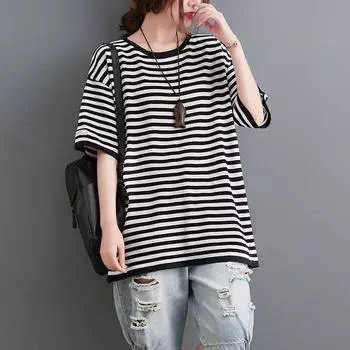 Футболки в полоску из хлопка, женские повседневные свободные топы с коротким рукавом, летние трендовые тонкие футболки большого размера, футболка в корейском стиле, топ Y2k M зелёный