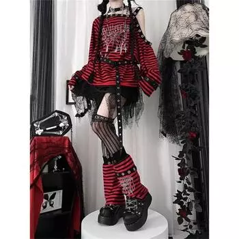 Футболки в полоску с принтом Harajuku в стиле панк Y2k, готические футболки с открытыми плечами для девочек, синие, красные, свободные футболки в стиле гранж с надписью «Бабочка» 2000-х годов M синий