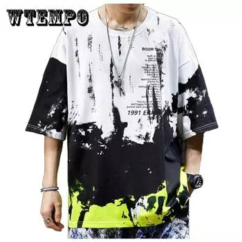 Футболки в стиле хип-хоп, модные китайские футболки с принтом тай-дай, летние негабаритные повседневные пуловеры с круглым вырезом и короткими рукавами, мужские рубашки L белый