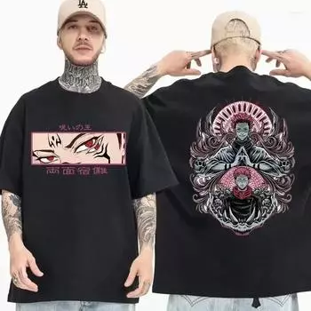 Футболки в стиле ретро большого размера из 100% хлопка Футболки в стиле аниме «Jujutsu Kaisen Ryomen Sukuna» Футболки с графическим принтом «Manga» Футболки с короткими рукавами S бежевый