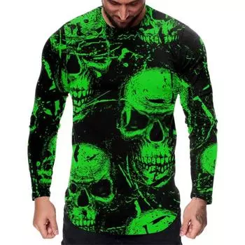 Футболки весна-осень с 3D-принтом черепа в европейско-американском стиле, мужские топы и футболки, футболка с длинным рукавом S
